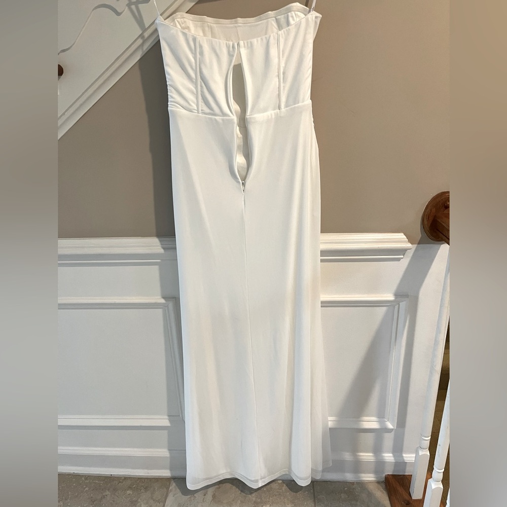 Strapless White Evening Gown with Front Slit - Picture 6 of 13